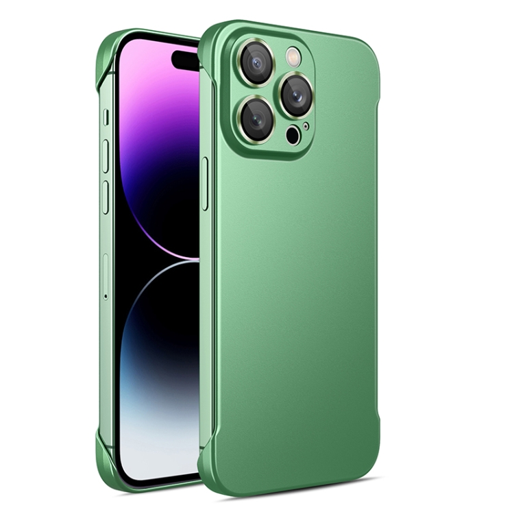 

For iPhone 14 Frameless Metallic Paint Phone Case with Lens Film(Matcha Green)