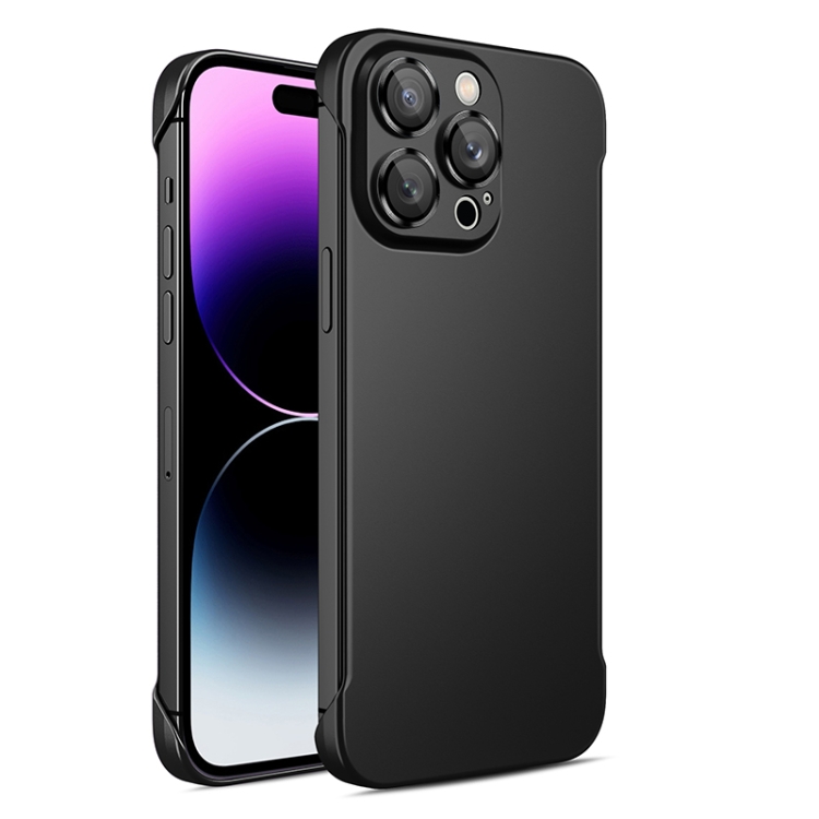 

For iPhone 13 Pro Frameless Metallic Paint Phone Case with Lens Film(Black)