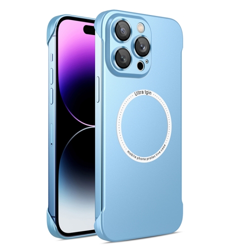 

For iPhone 12 Frameless Metallic Paint Magsafe Phone Case with Lens Film(Sierra Blue)