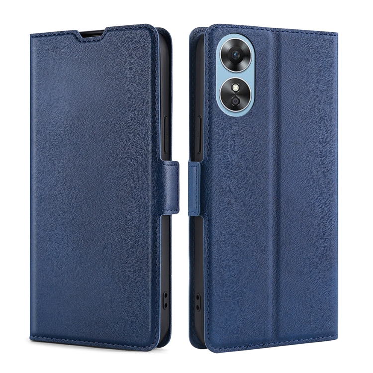 

For OPPO A17 Ultra-thin Voltage Side Buckle Horizontal Flip Leather Phone Case(Blue)