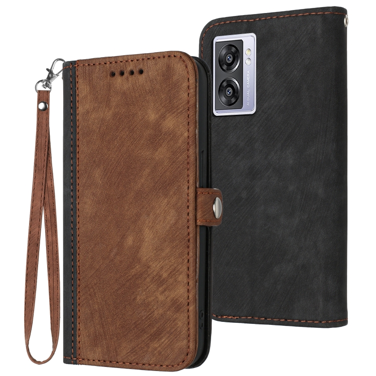 

For OPPO A57 5G 2022 Side Buckle Double Fold Hand Strap Leather Phone Case(Brown)