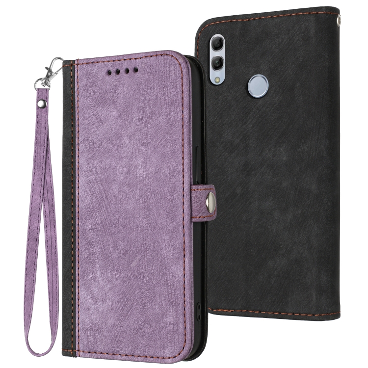 

For Honor 10 Lite Side Buckle Double Fold Hand Strap Leather Phone Case(Purple)