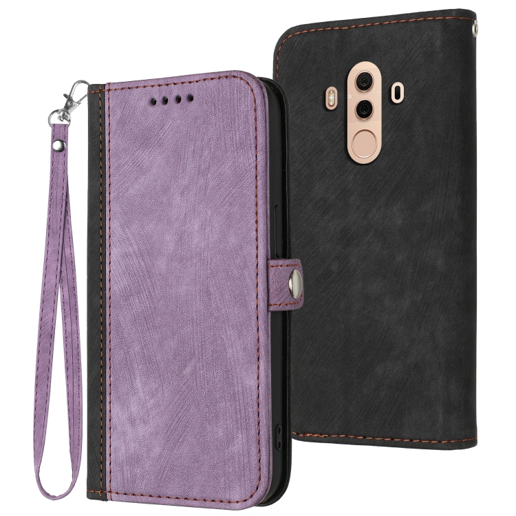 

For Huawei Mate 10 Pro Side Buckle Double Fold Hand Strap Leather Phone Case(Purple)