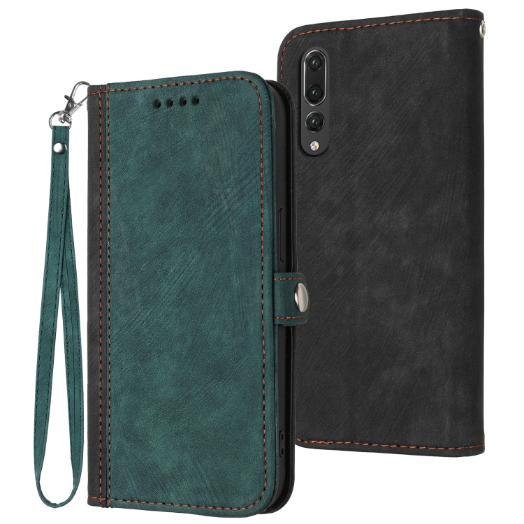 

For Huawei P20 Pro Side Buckle Double Fold Hand Strap Leather Phone Case(Dark Green)