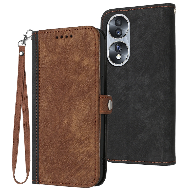 

For Honor 70 Side Buckle Double Fold Hand Strap Leather Phone Case(Brown)