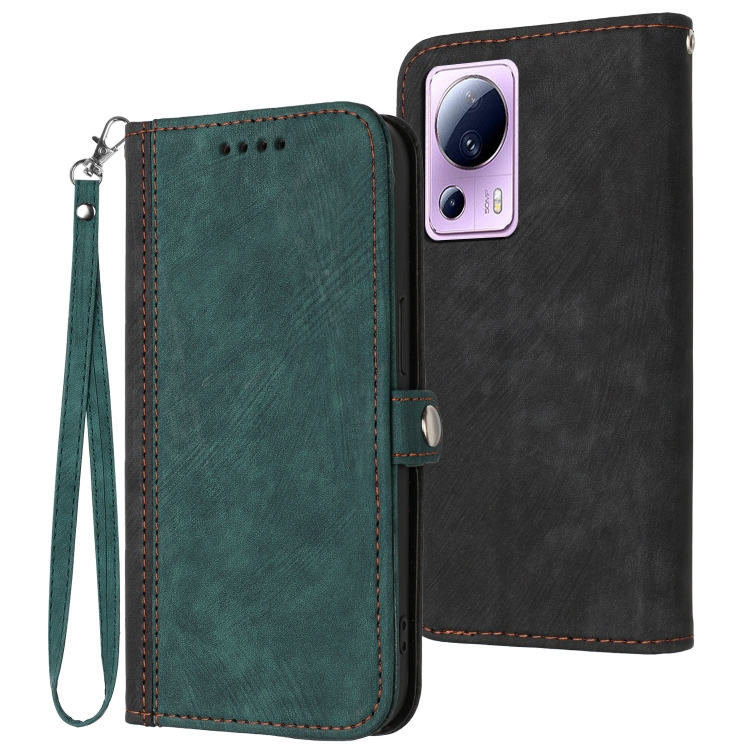

For Xiaomi Civi 2 Side Buckle Double Fold Hand Strap Leather Phone Case(Dark Green)