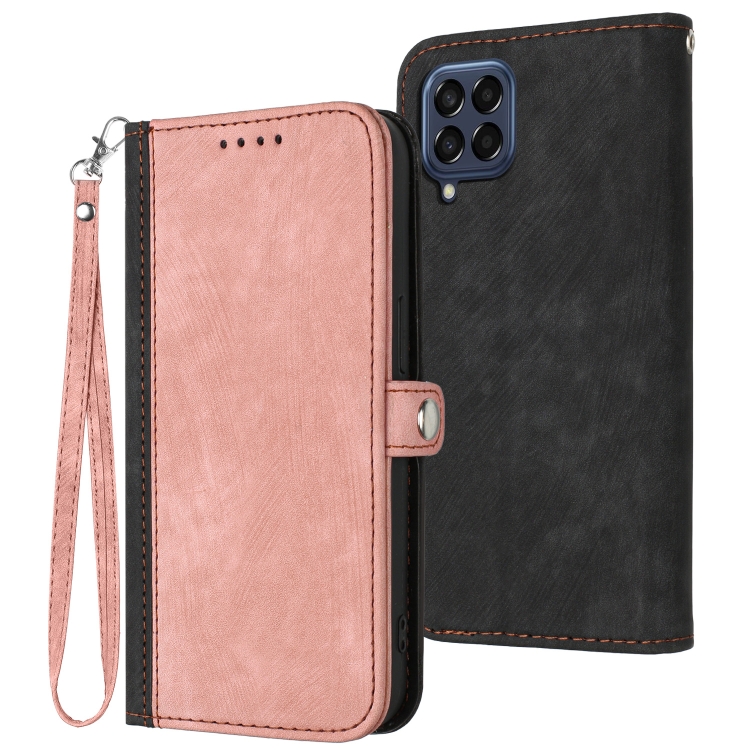 

For Samsung Galaxy M33 Side Buckle Double Fold Hand Strap Leather Phone Case(Pink)