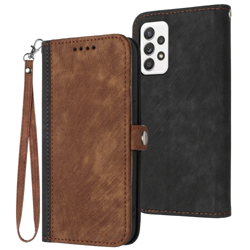 

For Samsung Galaxy A72 5G / 4G Side Buckle Double Fold Hand Strap Leather Phone Case(Brown)