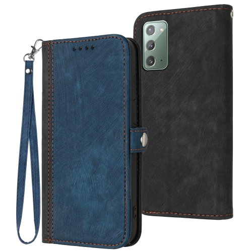 

For Samsung Galaxy Note20 Side Buckle Double Fold Hand Strap Leather Phone Case(Royal Blue)