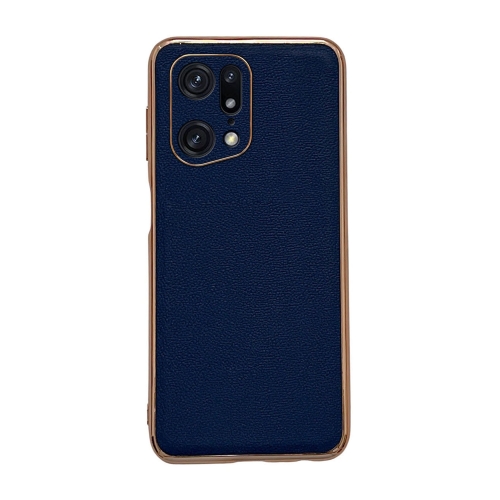 

For OPPO Find X5 Pro Genuine Leather Luolai Series Nano Plating Phone Case(Dark Blue)