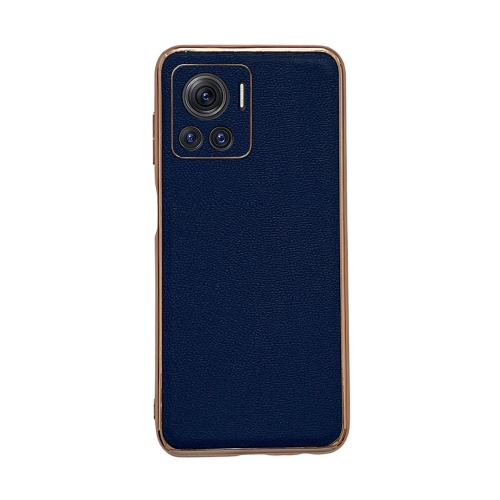 

For Motorola Moto X30 Pro / Edge 30 Ultra Genuine Leather Luolai Series Nano Plating Phone Case(Dark Blue)