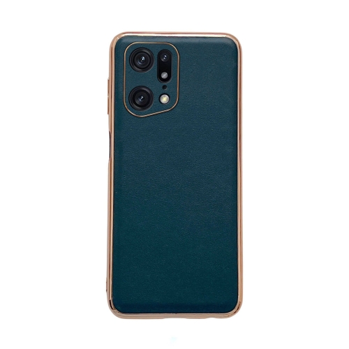 

For OPPO Find X5 Genuine Leather Xiaoya Series Nano Plating Phone Case(Dark Green)