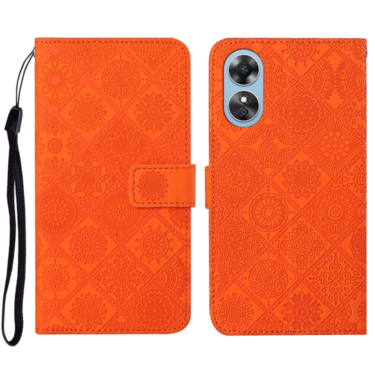 

For OPPO A17 Ethnic Style Embossed Pattern Leather Phone Case(Orange)