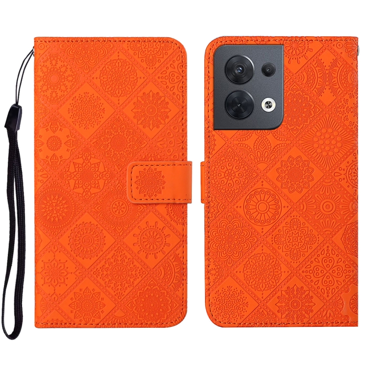 

For OPPO Reno8 Ethnic Style Embossed Pattern Leather Phone Case(Orange)