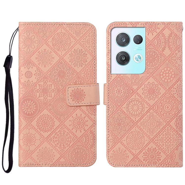 

For OPPO Reno8 Pro Ethnic Style Embossed Pattern Leather Phone Case(Pink)