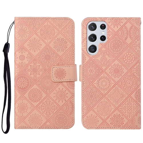 

For Samsung Galaxy S23 Ultra 5G Ethnic Style Embossed Pattern Leather Phone Case(Pink)