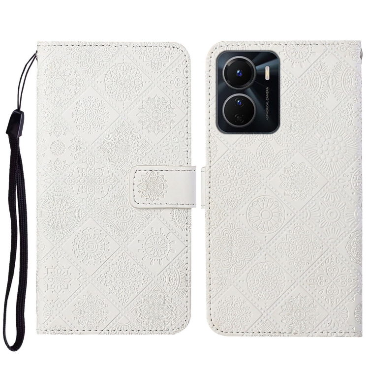 

For vivo Y16 Ethnic Style Embossed Pattern Leather Phone Case(White)