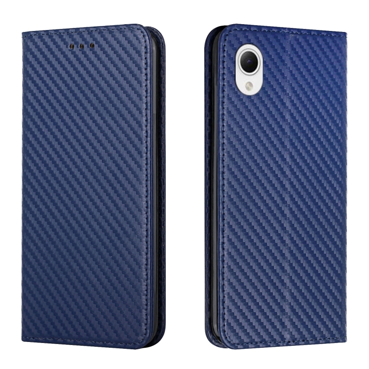 

For Samsung Galaxy A23e Carbon Fiber Texture Magnetic Flip Leather Phone Case(Blue)
