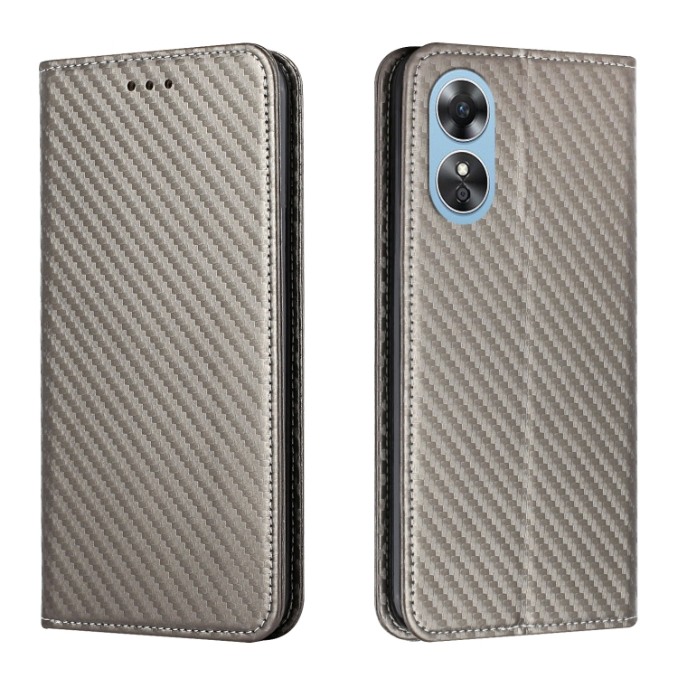 

For OPPO A17 Carbon Fiber Texture Magnetic Flip Leather Phone Case(Grey)