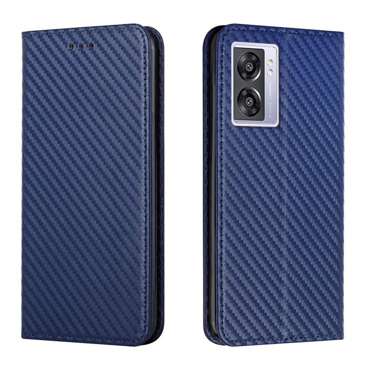 

For OPPO A57 2022 Carbon Fiber Texture Magnetic Flip Leather Phone Case(Blue)