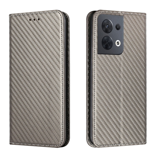 

For OPPO Reno8 Carbon Fiber Texture Magnetic Flip Leather Phone Case(Grey)