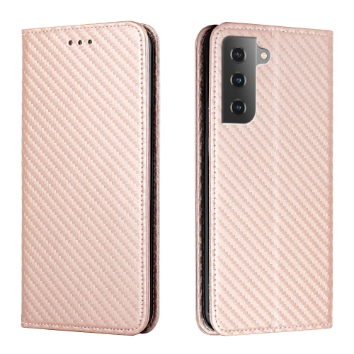 

For Samsung Galaxy S23 5G Carbon Fiber Texture Magnetic Flip Leather Phone Case(Rose Gold)