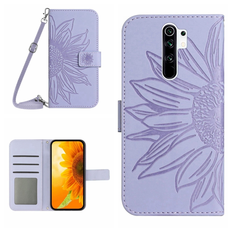 

For Xiaomi Redmi 9 / POCO M2 Skin Feel Sun Flower Pattern Flip Leather Phone Case with Lanyard(Purple)