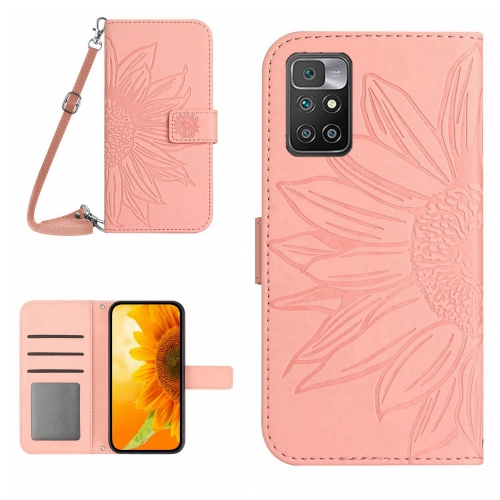 

For Xiaomi Redmi 10 4G Skin Feel Sun Flower Pattern Flip Leather Phone Case with Lanyard(Pink)