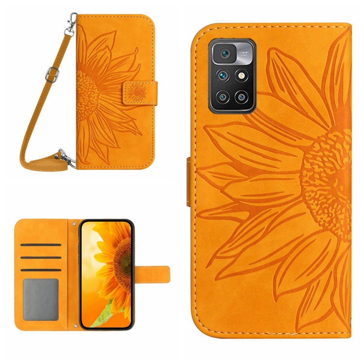 

For Xiaomi Redmi 10 5G / Note 11E Skin Feel Sun Flower Pattern Flip Leather Phone Case with Lanyard(Yellow)