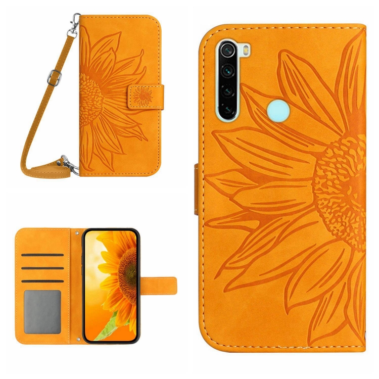 

For Xiaomi Redmi Note 8 / Note 8 2021 Skin Feel Sun Flower Pattern Flip Leather Phone Case with Lanyard(Yellow)