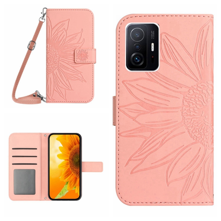 

For Xiaomi 11T / 11T Pro Skin Feel Sun Flower Pattern Flip Leather Phone Case with Lanyard(Pink)