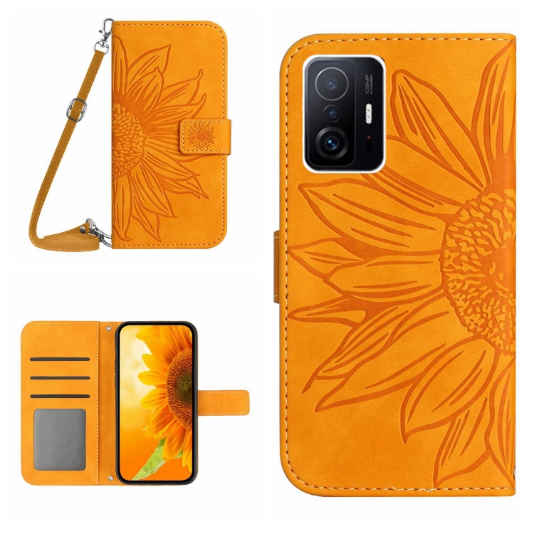 

For Xiaomi 11T / 11T Pro Skin Feel Sun Flower Pattern Flip Leather Phone Case with Lanyard(Yellow)