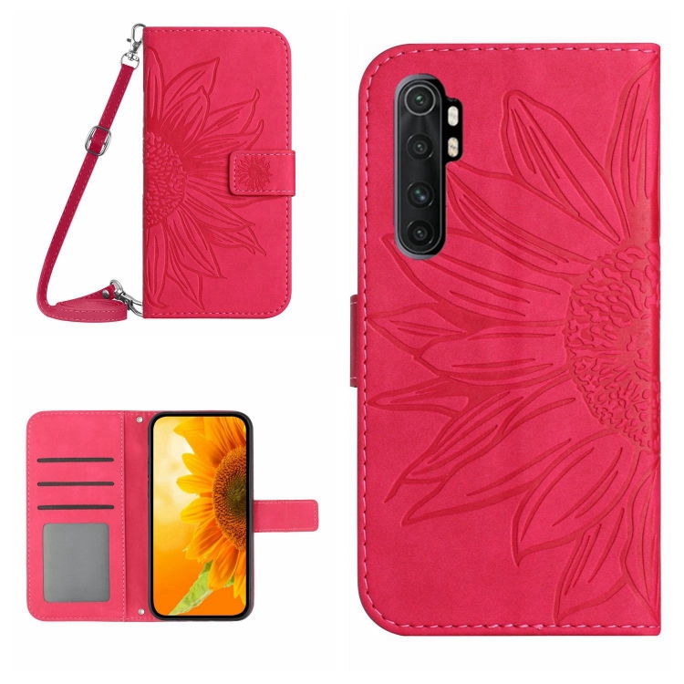 

For Xiaomi Redmi Mi Note 10 Lite Skin Feel Sun Flower Pattern Flip Leather Phone Case with Lanyard(Rose Red)