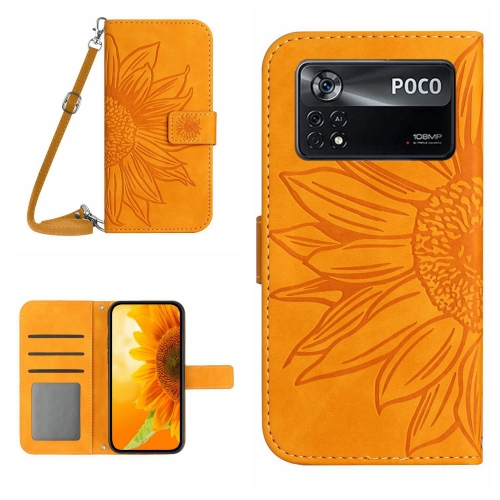 

For Xiaomi Poco X4 Pro 5G Skin Feel Sun Flower Pattern Flip Leather Phone Case with Lanyard(Yellow)