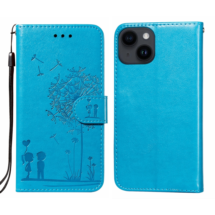 

For iPone 14 Plus Dandelion Embossing Flip Leather Phone Case(Blue)