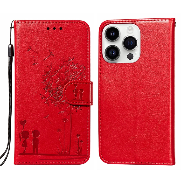 

For iPhone 14 Pro Dandelion Embossing Flip Leather Phone Case(Red)
