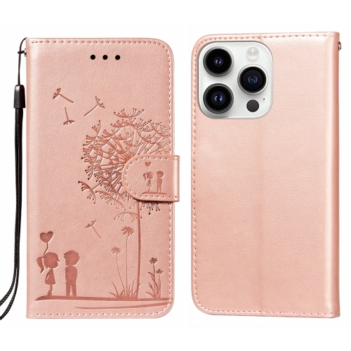 

For iPhone 14 Pro Max Dandelion Embossing Flip Leather Phone Case(Rose Gold)