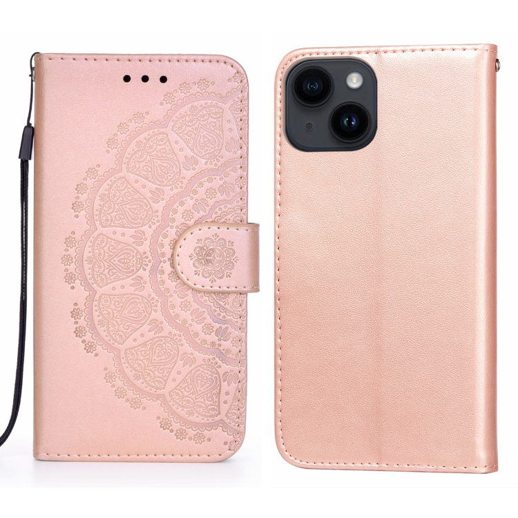 

For iPone 14 Plus Totems Embossing Flip Leather Phone Case(Rose Gold)