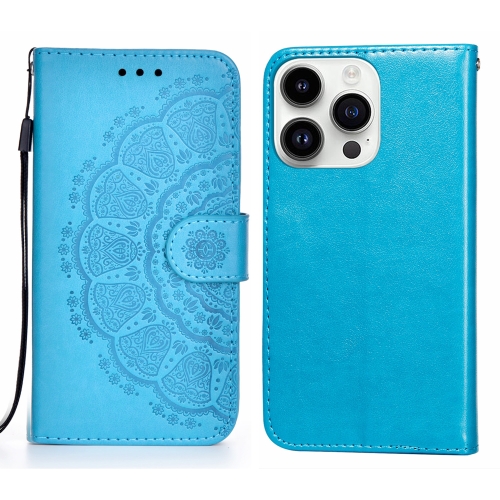 

For iPhone 14 Pro Totems Embossing Flip Leather Phone Case(Blue)