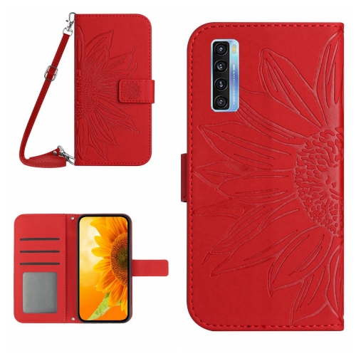 

For TCL 20S / 20 5G / 20L / 20L+ Skin Feel Sun Flower Pattern Flip Leather Phone Case with Lanyard(Red)