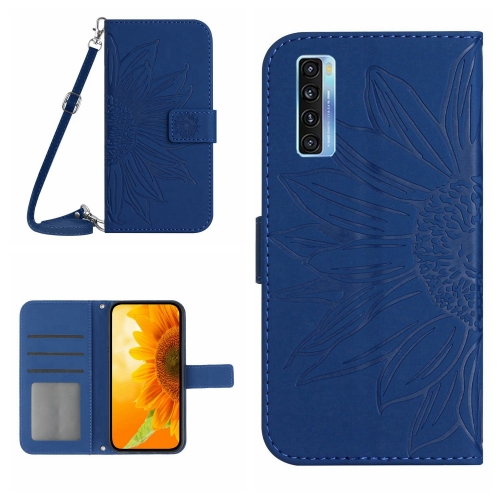 

For TCL 20S / 20 5G / 20L / 20L+ Skin Feel Sun Flower Pattern Flip Leather Phone Case with Lanyard(Dark Blue)