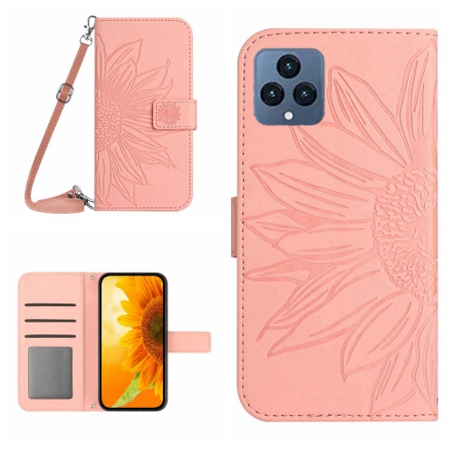 

For T-Mobile Revvl 6 5G Skin Feel Sun Flower Pattern Flip Leather Phone Case with Lanyard(Pink)