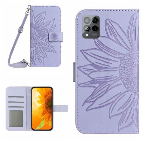 

For T-Mobile Revvl 6 Pro 5G Skin Feel Sun Flower Pattern Flip Leather Phone Case with Lanyard(Purple)