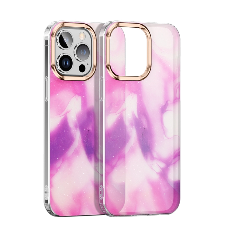 

For iPhone 14 Plus Watercolor Series Glitter Transparent Phone Case(Pink Purple)