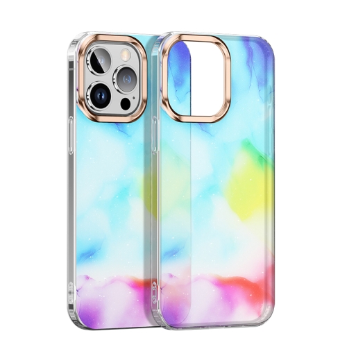 

For iPhone 13 Pro Watercolor Series Glitter Transparent Phone Case(Blue Color)