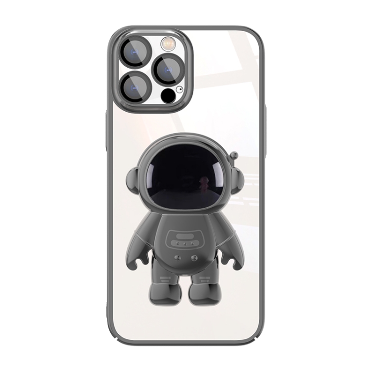 

For iPhone 11 Electroplating PC Astronaut Holder Phone Case with Lens Film(Black)