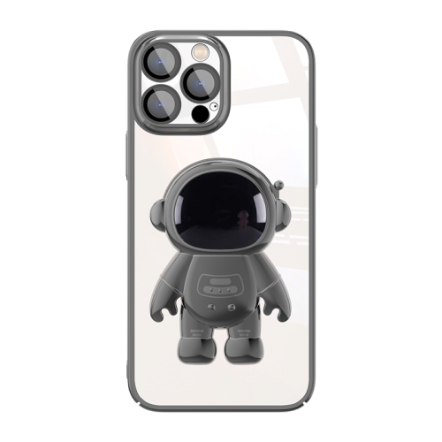 

For iPhone 11 Pro Electroplating PC Astronaut Holder Phone Case with Lens Film(Black)