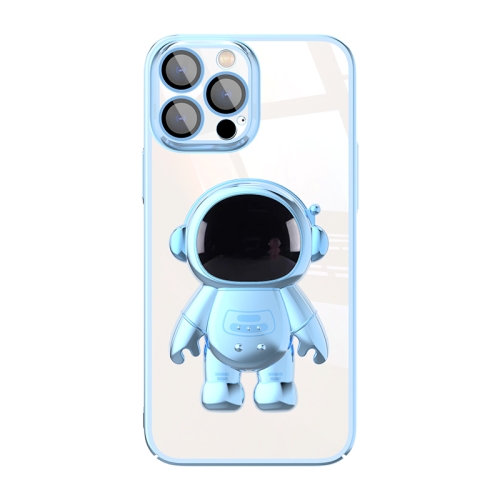 

For iPhone 11 Pro Max Electroplating PC Astronaut Holder Phone Case with Lens Film(Blue)