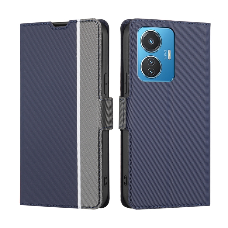 

For vivo Y55 4G Twill Texture Side Buckle Leather Phone Case(Blue)