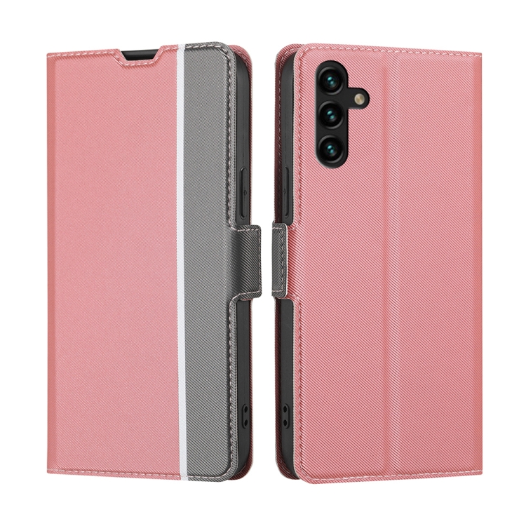 

For Samsung Galaxy A04s Twill Texture Side Buckle Leather Phone Case(Pink)